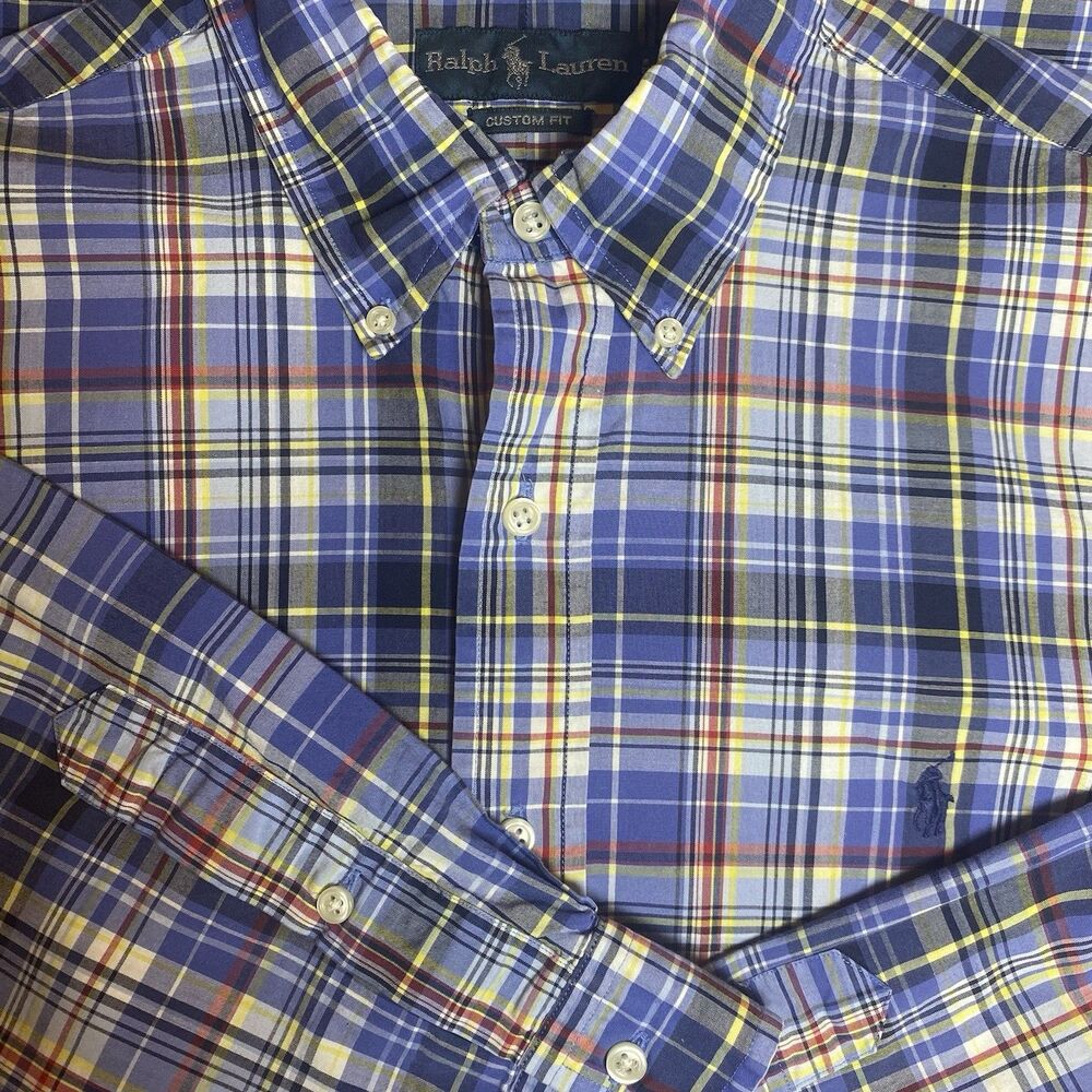 Ralph Lauren Button Shirt Men's XL Multicolor Plaid Custom Fit Preppy Career